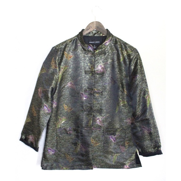 VTG Robert Louis Butterfly Print Silk Jacket M - Picture 2 of 14